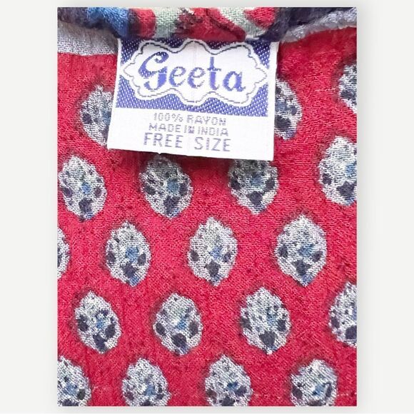 Geeta Vintage VTG Flowy Red & Blue Abstract Print Boho Tank Top. One Size. - Picture 6 of 7